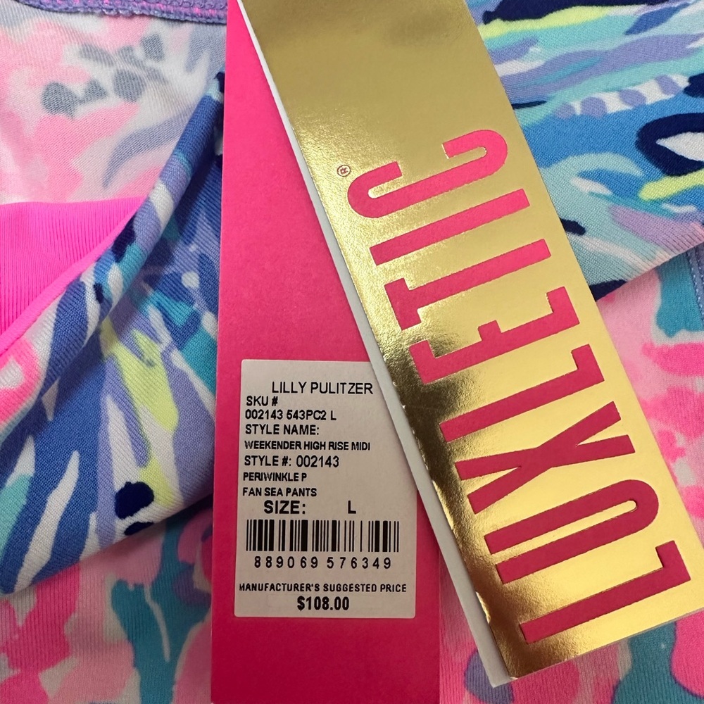 NWT Lilly Pulitzer Weekender High Rise Midi Periwinkle Fan Sea Pants Size Large - Picture 2 of 5